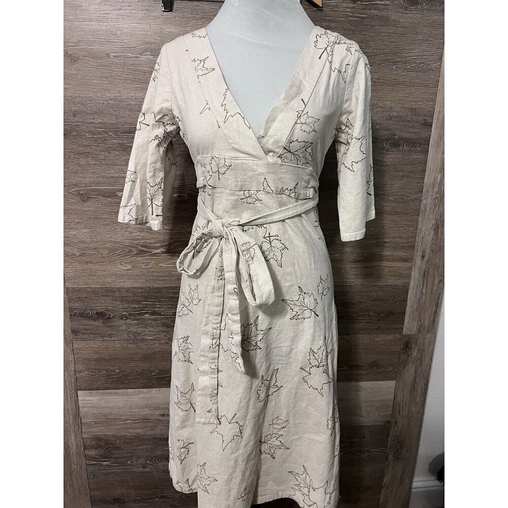 Anthropologie Porridge Dress Fall Leaves Autumn Ivory Cotton Spandex Sz XS